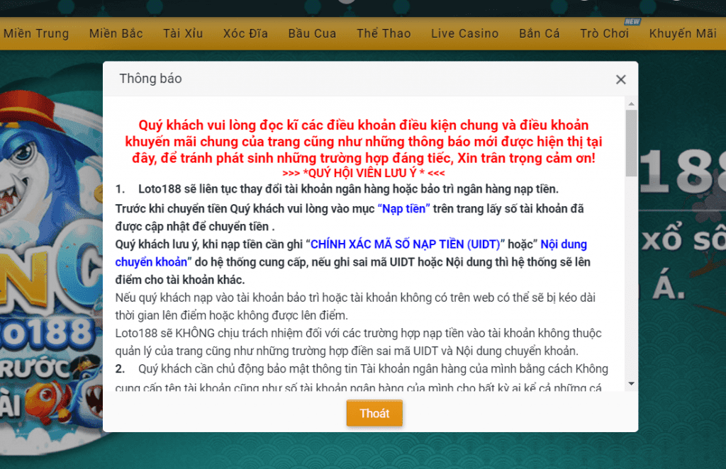 Quy định nạp tiền của loto188