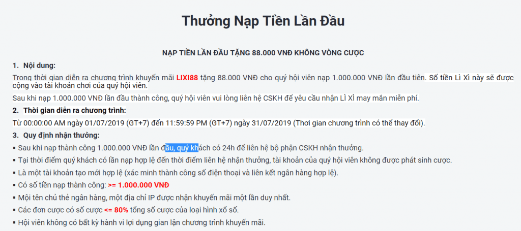 Khuyến mãi tại lixi88