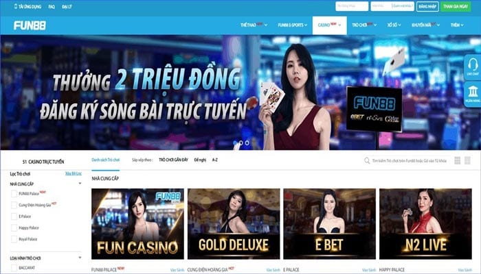 Giao diện Fun88 Casino