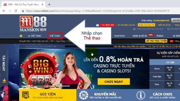 Tiền hoàn trả có tại nhà cái M88 lên tới 0.8%