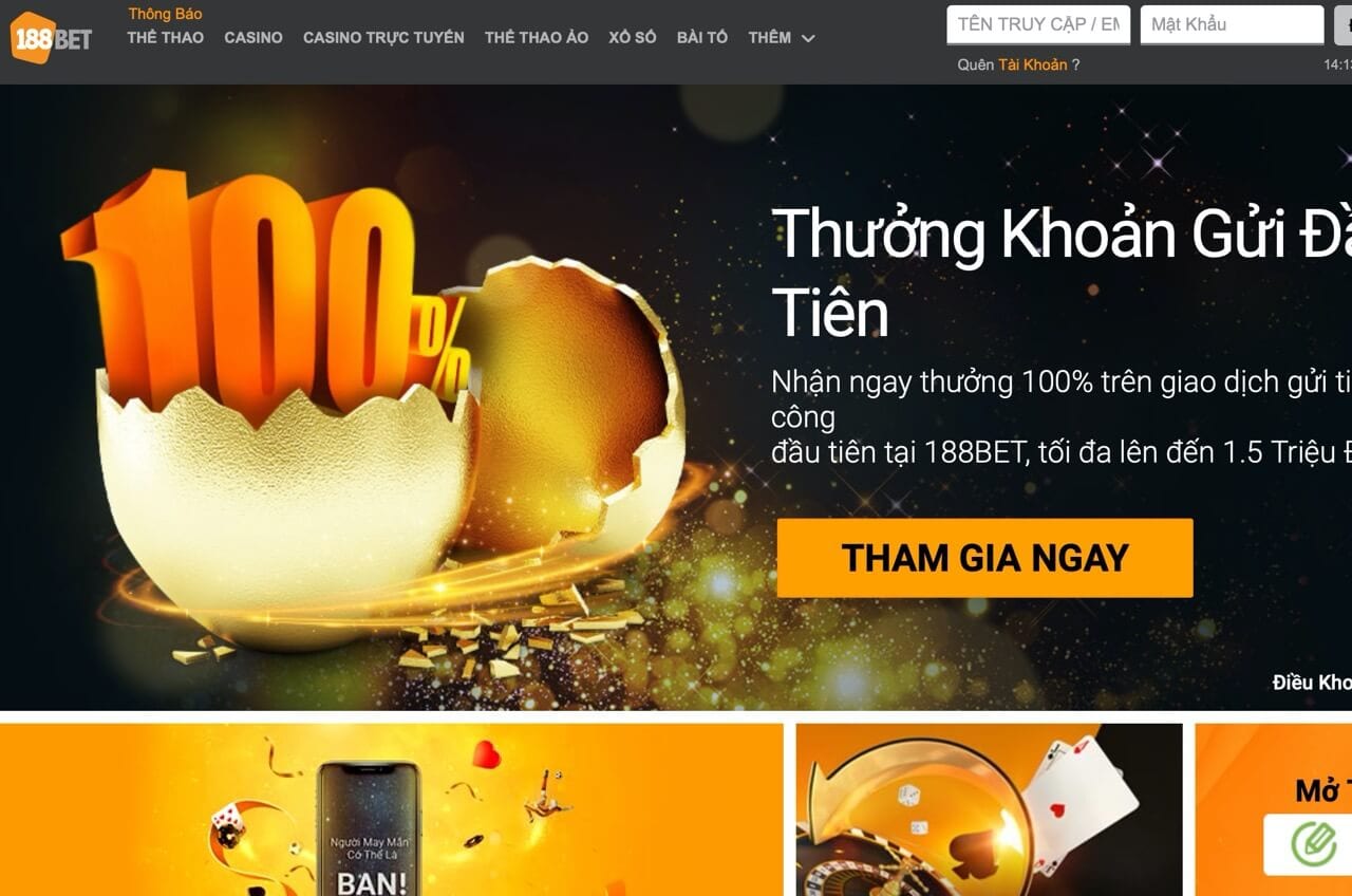 Giao diện trang chủ 188Bet